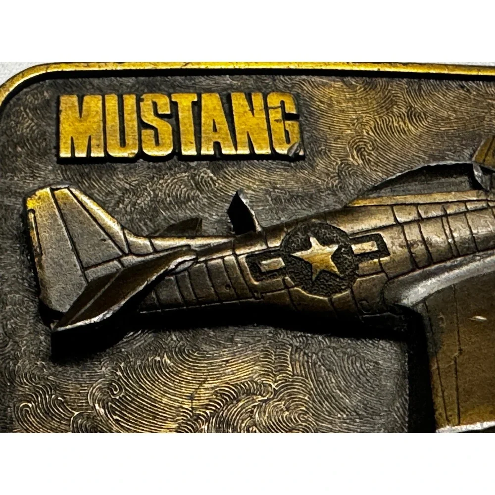 Vintage 1981 The Buckle Connection P-51 Mustang Airplane Belt Buckle‎ Brass Tone
